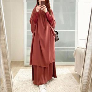 Ethnic Clothing Muslim Sets Jilbab Abaya Dubai Clothes Islam For Women Large Hem Dresses Casual Solid Color Robe Traditional Festival