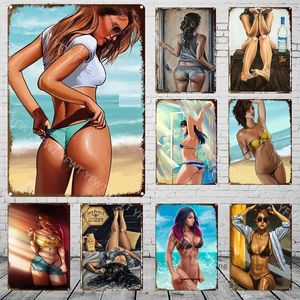 Poster di ragazza sexy retrò Targa in metallo Ragazza al mare Poster artistico Piastra in metallo Targa decorativa personalizzata Retro Pittura in ferro Decorazioni per la casa Decorazioni da parete per garage Dimensioni 30X20 cm w01