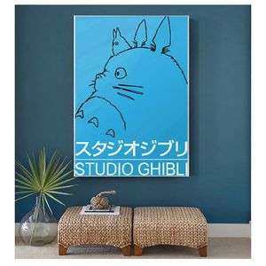 Pintura de lona de filme minimalista clássica Decoração da sala de estar da sala sem estrutura Ghibli Poster Totoro Posterwoo