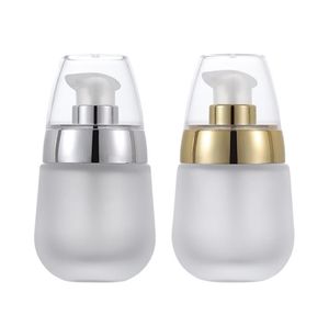30ml perfume bottle Frosted Clear Glass Lotion Cosmetic Toner Serum Bottle Gold Silver Lid