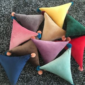 Velvet Cushion Ins Solid Triangle Rectangle Pillow Flush Pompon Ball Cushion Sofa Car Chair Home Decorative Throw Pillows Pillow Case