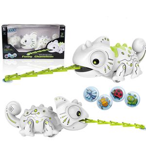 Animais elétricos RC Dinossauro Controle RC Animal Toys Remote Chameleon 2 4GHz Pet White Color Manucable Smart DinoSauro Toy for Kids Gift 230224