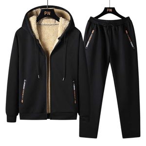Men's Tracksuits Winter clothing men's fashion clothing 2022 wool track men's two-piece clothing men's sportswear fur lined hoodie and pants set Z0224