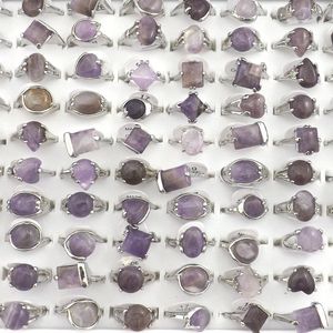 Band Rings Natural Purple Crystal Stone European Style Women's Ring Bague 50pcs Valentine's Day Gift 230224