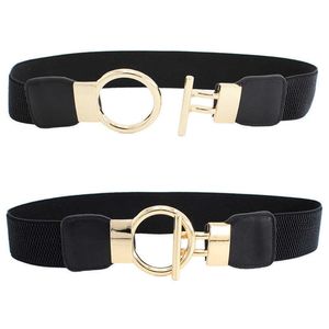 Celra Fashion Girl Belt elástico Salia nova elástico cintura larga selo dourado fivela redonda cinturões decorativas femininas z0223