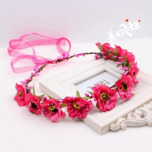 Decorative Flowers 10pcs/lot Handmade Girls Hairbands Cloth Flower Headbands Women Hair Accessories Beach Bands For Bride Wedding Wear