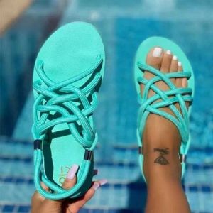 Sandals Large Size Women 2023 Summer Flat Women's Shoes Hemp Rope Set Foot Beach Outdoor All-match Casual Slippers Y2302