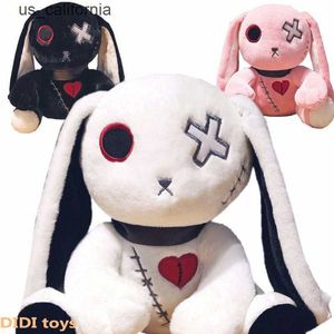 Fyllda plyschdjur Dark Devil Black Rabbit Plush Toy Cross Eyes Punk Lolita Pink Bunny fyllda djur Broken Heart Stitched Rag Doll Girl Gift W0224