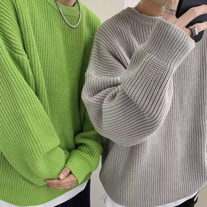 Suéter de camisetas masculinas masculino oneck de cor sólida roupas casuais estilo japão streetwear solto hiphop pulôver outono e inverno 230223