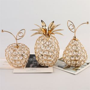 Decorative Objects Figurines European Style Metal Crystal Craft Fruit Ornament Apple Sydney Pineapple Living Room Decoration Creative Home 230224