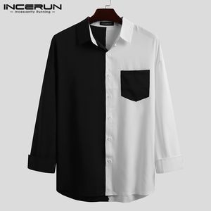 Camisas casuais masculas Incerun Men Shirt Brand Patchwork Botão de lapela longa Camisa Masculina Streetwear Fashion Camisas casuais coreanas Tops 230224