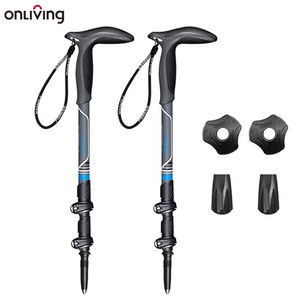 Trekking Poles ONLIVING Anti Shock Trekking pole Carbon External Lock T Handle Trekking pole Adjustable Canes Hiking Climbing Walking Stick J230224