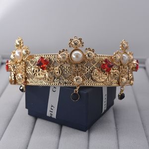 Bröllopshår smycken barock vintage metall blomma ram pärlband krona hår tillbehör kvinnor 776 230223
