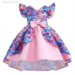 Girl's Dresses 2023 Baby Girl Princess Ball Gown Kids Floral Printed Patchwork Long Dress Infant Violin Piano Performance Come Kid Partywear W0224