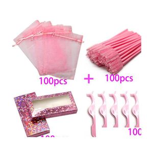 car dvr False Eyelashes 50/100Pcs 4 In 1 Bk Eyelash Packaging Bag Shining Glitter Color Pink Box With Brushes And Lash Tweezers Drop Deliver Dhlyg