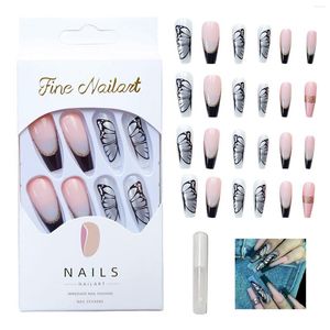 False Nails 24pcs Natural Party Press On Nail Ballerina Coffin Women Girls Fake Home Salon Long DIY Acrylic With Glue Full Cover Gift