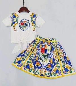 High-end baby clothing sets girls short sleeved suits summer children western style European and American style skirt kids sets