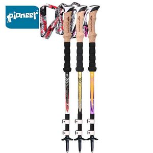 Trekking Poles Pioneer 1 PCs Telescópico Fibra de Carbono Trekking Halking Sticks Pólos Ajustável Alpenstock J230224