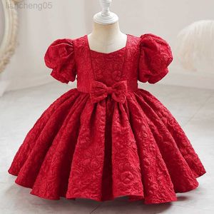 Girl's Dresses Toddler Girl Dress Court Style Vintage Bow Wedding Gown Bubble Sleeve Kids Party Wear Princess Dress Baby Girl Dresses W0224