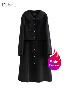 Women's Jackets DUSHU Clearance Sale100 Wool Women Double Suit Black en Dress Short Winter Office Lady Simple Suits 230223