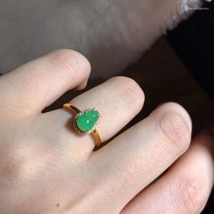 Rings de cluster Anel feminino 18K Gold Green Green Jade Stone Luxury Wedding Fêmea com certificado