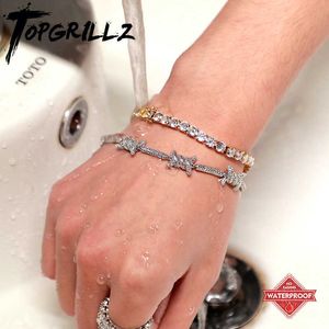 Cadeia de link TopGrillz sem desbotamento de 3mm-5mm Mens/mulheres zirconia cúbica tênis à prova d'água Pulveração de hip-hop jóias de hip hop geladas 1 fila Charms Bracelet G230222