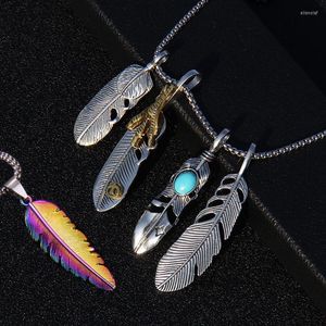 Anhänger Halsketten Mode Hip Hop Lange Kette Halskette Für Frauen Männer Edelstahl Schmuck Feder Serie Punk JewelryPendant Elle22