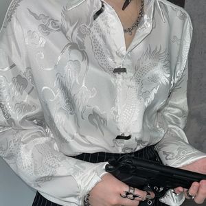 Женские блузкие рубашки Qweek Vintage Harajuku Blouses Women Dragon Print Негабаритный уличная одежда на рубашках с длинным рукавом китайский стиль панк -топы 230223