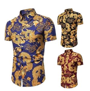 Camisas masculinas de luxo Moda Dragão Dragão Golden 3D Impresso Tops curtos Tops de colarinho virado Cardigan Cardigan Bloups Cardigan