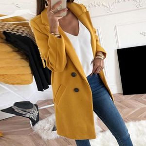 Frauenanzüge Feste Farben Mode Frauen Langarm Long Slim Taschenknopf Overtockmantel Herbstgraben Jacke