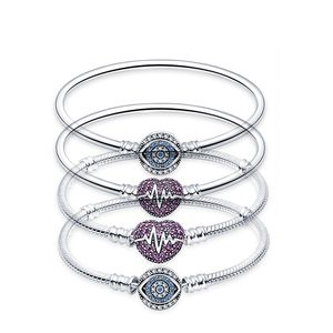 Ciondoli pendenti in argento sterling 925 Nuovo argento placcato Bracciale occhio magico classico Cuore Diamante pieno Catena di ossa di serpente Catena di base a cuore Accessori fai da te