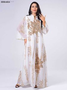 Y2K Abaya Dresses Siskakia Sequins Embroidered Dress For Women Moroccan Kaftan Turkey Arabic Jalabiya White Islamic Ethnic Robe