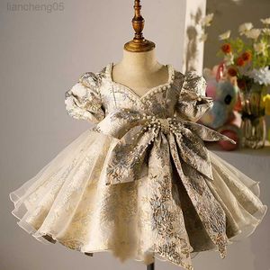 Girl's Dresses Girls Spanish Floral Pearls Ball Gown Baby Lolita Princess Dresses Infant Birthday Christening Dress Girl Boutique Clothes A1354 W0224