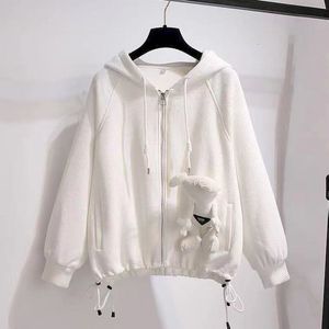 Womens Hoodies Sweatshirts Hooded Waffle Cardigan Jacket Zipper Spring Autumn Trend Kawaii Coat Loose Casual Baseball Uniform 230224