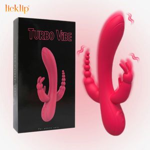 Vibradores Licklip 3 em 1 g Spot Rabbit USB Vibrator para mulheres Dildo anal vibratando clitóris Vagina Massger Feminino Masturbação Toys sexuais 230223