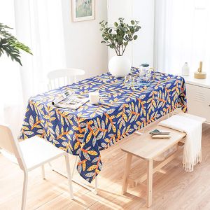 Table Cloth DUNXDECO Tablecloth Long Party Fabric Mat Modern Nordic Leaf Print Blue Color 140x220CM Desk Cover Textile