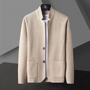 Herrtröjor Cardigan Jacket Män fast färg stickad Casual Stand Collar Slim Fit Coat Mens tröja Khaki Black Grey 4XL 230223