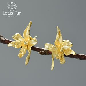 Stud Lotus Fun Elegant Iris Flower Stud Earrings Real 925 Sterling Silver 18K Guldörhängen för kvinnor Handgjorda designer Fina smycken 230224