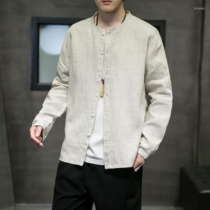 Mäns casual skjortor 2023 kinesisk traditionell klänning plus storlek tang kostym linne bomull långärmad skjorta wudang tai chi jacka