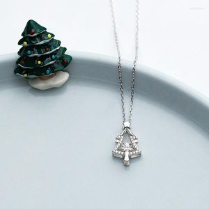 Chains IOGOU Fashion Sparkling S925 Sterling Silver Pendant Christmas Tree Necklaces For Women Girls Party Gifts Jewelry