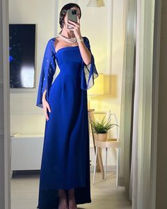 Parti Elbiseler Kraliyet Mavi Balo Örgün Kadınlar Straplez Abiye Giyim Boncuklu Uzun Kollu Şifon Ceketler Düğün Konuk Elbise 230224 Giymek