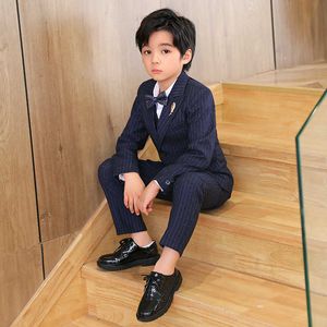 衣類セット高品質の男の子ストライプウェディングスーツフォーマルドレスキッズパーティーモーニングコートチャイルドブレザーの服セット幼児紳士タキシード