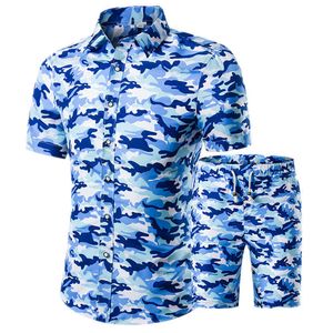 Camisas casuais masculinas 2023 Moda de verão Camuflagem de luxo camuflagem de luxo para homens define a praia havaiana macho de manga curta camisa de tamas de blusas z0224