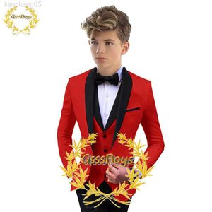 Zestawy odzieży Suit for Boys Red Jacket Pants Kamizelka Wedding Tuxedo 3 sztuki dla dzieci blezer set imprezowy szal kołnierz ubrania W0224