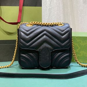 Marmont Fat Messenger Bags Kette Umhängetaschen Wellenmuster Handtasche aus echtem Leder Umhängetasche Mode Brief Magnetverschluss Briefträgertaschen Schulterhandtaschen