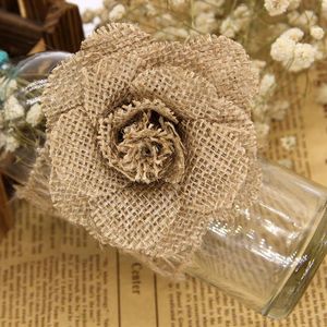 Dekorative Blumenkränze, 2 Stück, 9 cm, handgefertigt, Jute, Sackleinen, Simulationsrosen, Vintage-Weihnachtsdekorationen für Zuhause, rustikale Hochzeitsdekoration