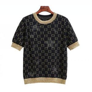 24SS Nya kvinnors stickor Tees tröja Casual Fashion Knitwear Short Sleeve Women Designer Knits T-shirt P99