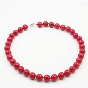 Kedjor trendiga tillbehörsmycken pärlor 12mm röd korall halsband grossistbollar diy flickor kvinnor gåvor kvinnliga handgjorda ornament 18 tum
