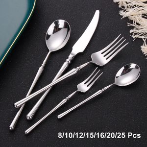 Dinnerware Sets 8 10 12 15 16 20 25 Pieces Gold Cutlery Stainless Steel Tableware Knife Fork Spoon Sliver Kitchen Accessories 230224