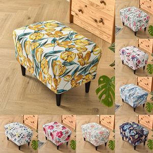 Chair Covers Stretch Print Square Stool Cover Elastic Ottoman Soft Living Room Footrest Suitable For Home El Kitchen Bedroom